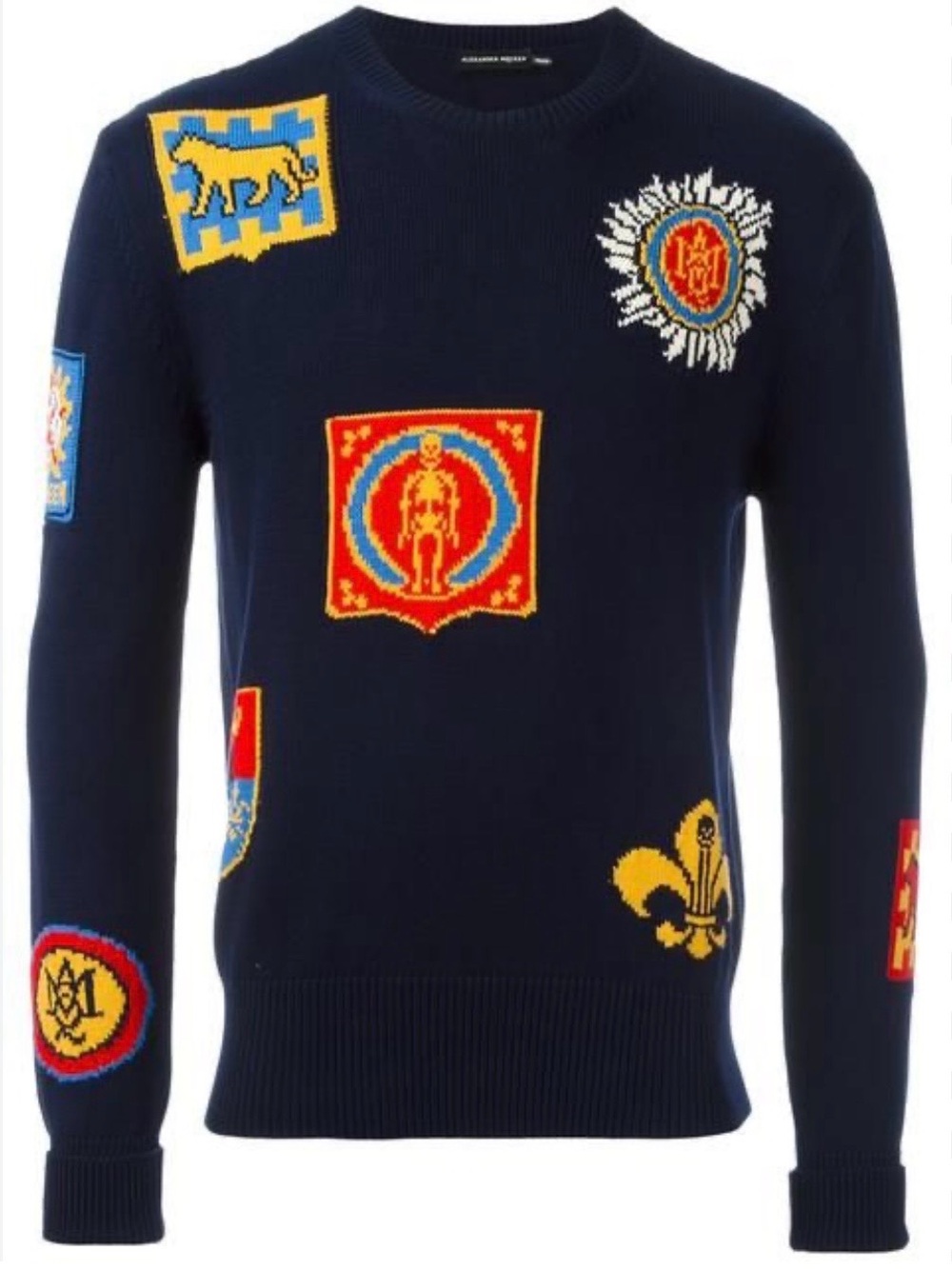 Alexander McQueen Navy Patch-Embroidered Crewneck Sweater